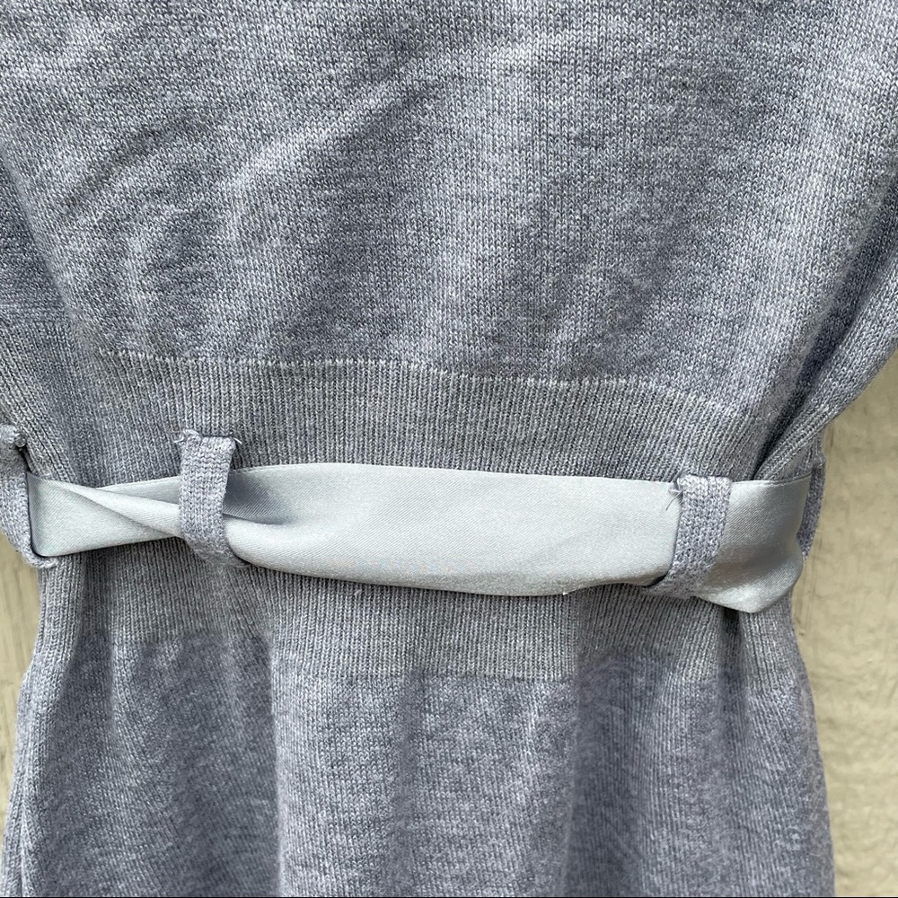Sele | Vintage Gray V-neck Waist Ribbon Tie Blouse Top - Picture 7 of 9